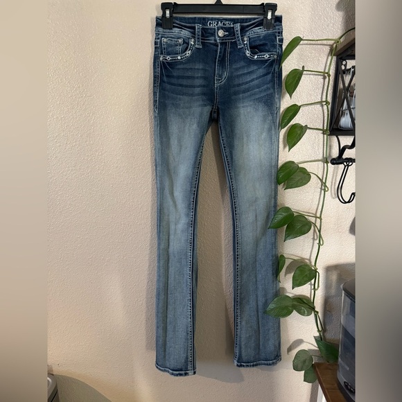 Grace in LA Denim - GRACE IN LA HORSE SHOE POCKET JEANS